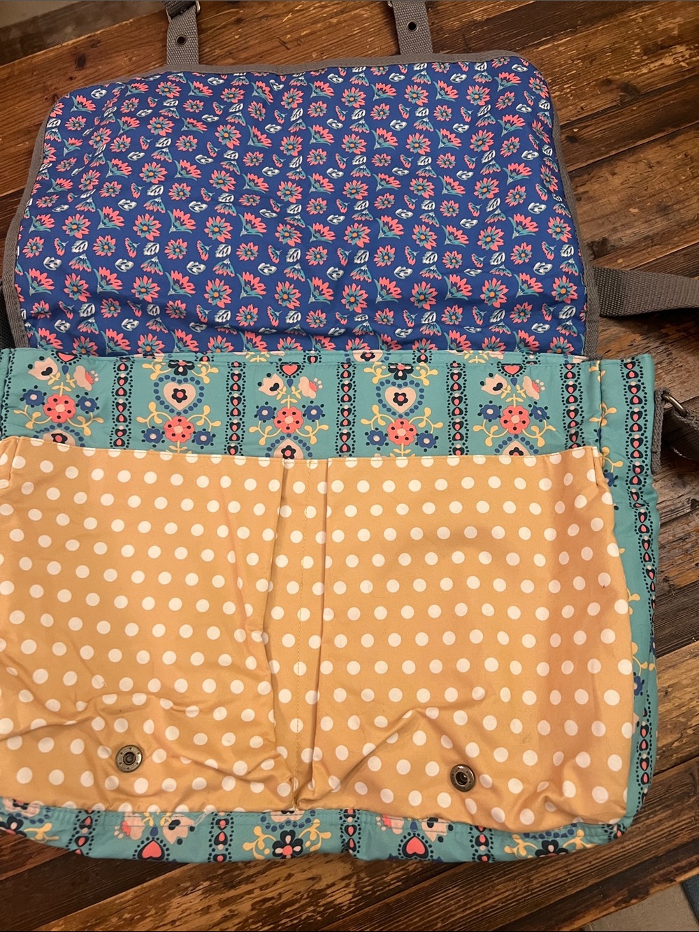 Matilda Jane Teal Floral & Yellow Polka Dot Shoulder Messenger Bag VGUC - Picture 3 of 5